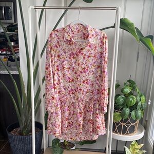 Philosophy Pink Floral Button-Front Tiered Dress